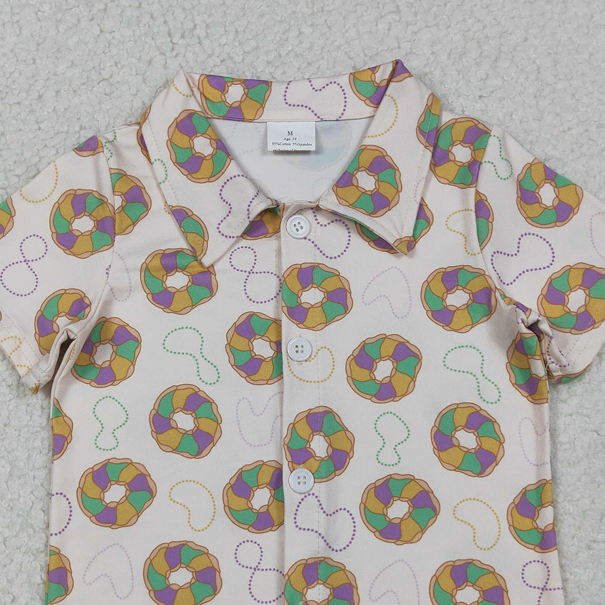 10.13 RTS NO MOQ (In stock)BT1372 Baby Boys Short Sleeve Donuts Button Mardigras Tee Shirts Top