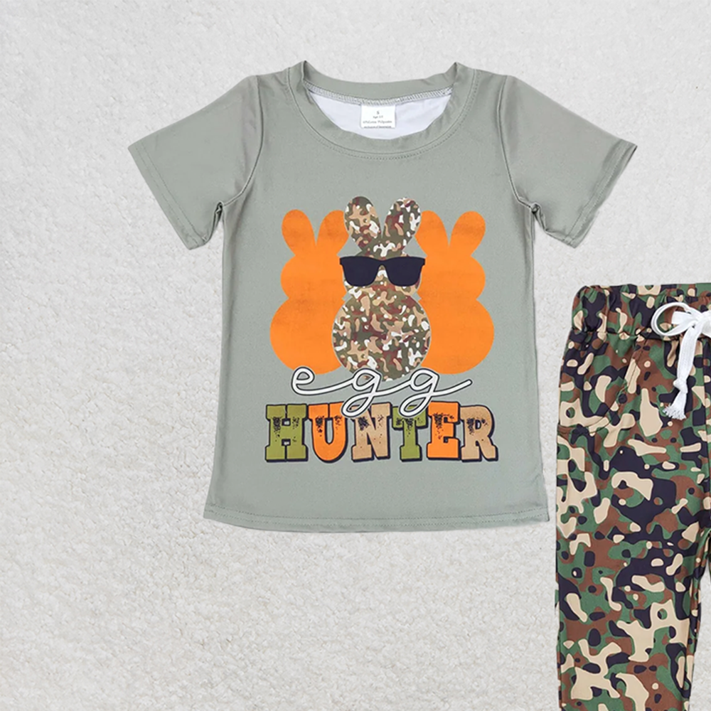 BSPO0220 RTS NO MOQ Baby Boys Spring Outfits Baby Boys Easter Rabbit Hunter Shirts Tops Camo Pants Clothes Sets
