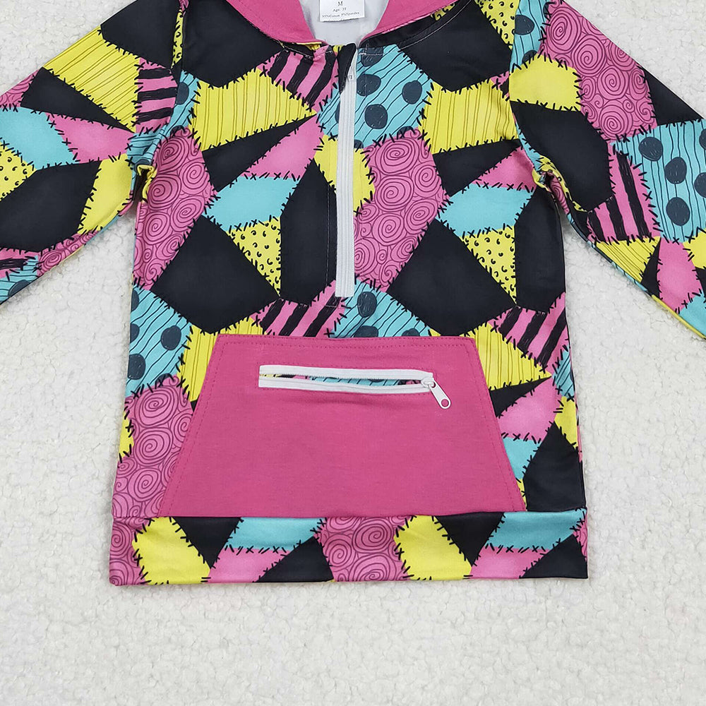 RTS NO MOQ (In stock)GT1137 Baby Girls Long Sleeve Tops Baby Girls Colorful Aztec Pocket Zipper Western Hoodies