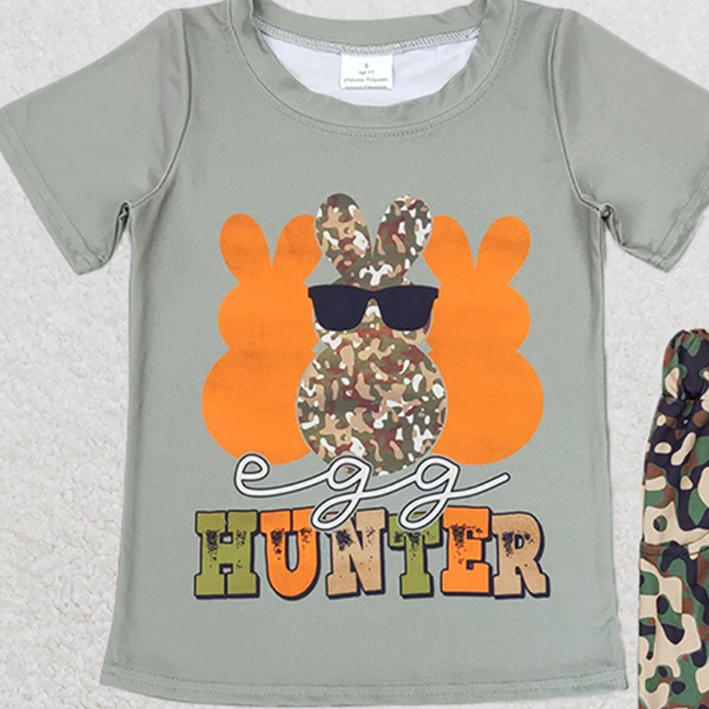 BSPO0220 RTS NO MOQ Baby Boys Spring Outfits Baby Boys Easter Rabbit Hunter Shirts Tops Camo Pants Clothes Sets