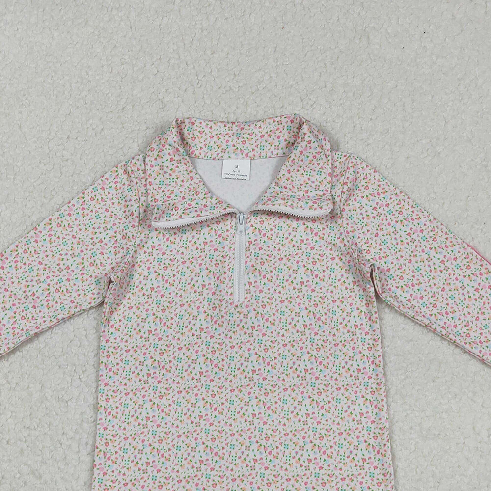 RTS NO MOQ (In stock)GT1145 Baby Girls Yoga Tops Zipper Pullover Long Sleeve Comfortable Soft Breathable Polyester Spring Autumn Casual Top