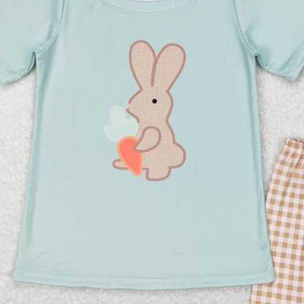 BSSO0407 RTS NO MOQ Carrot bunny top plaid shorts boys easter outfits