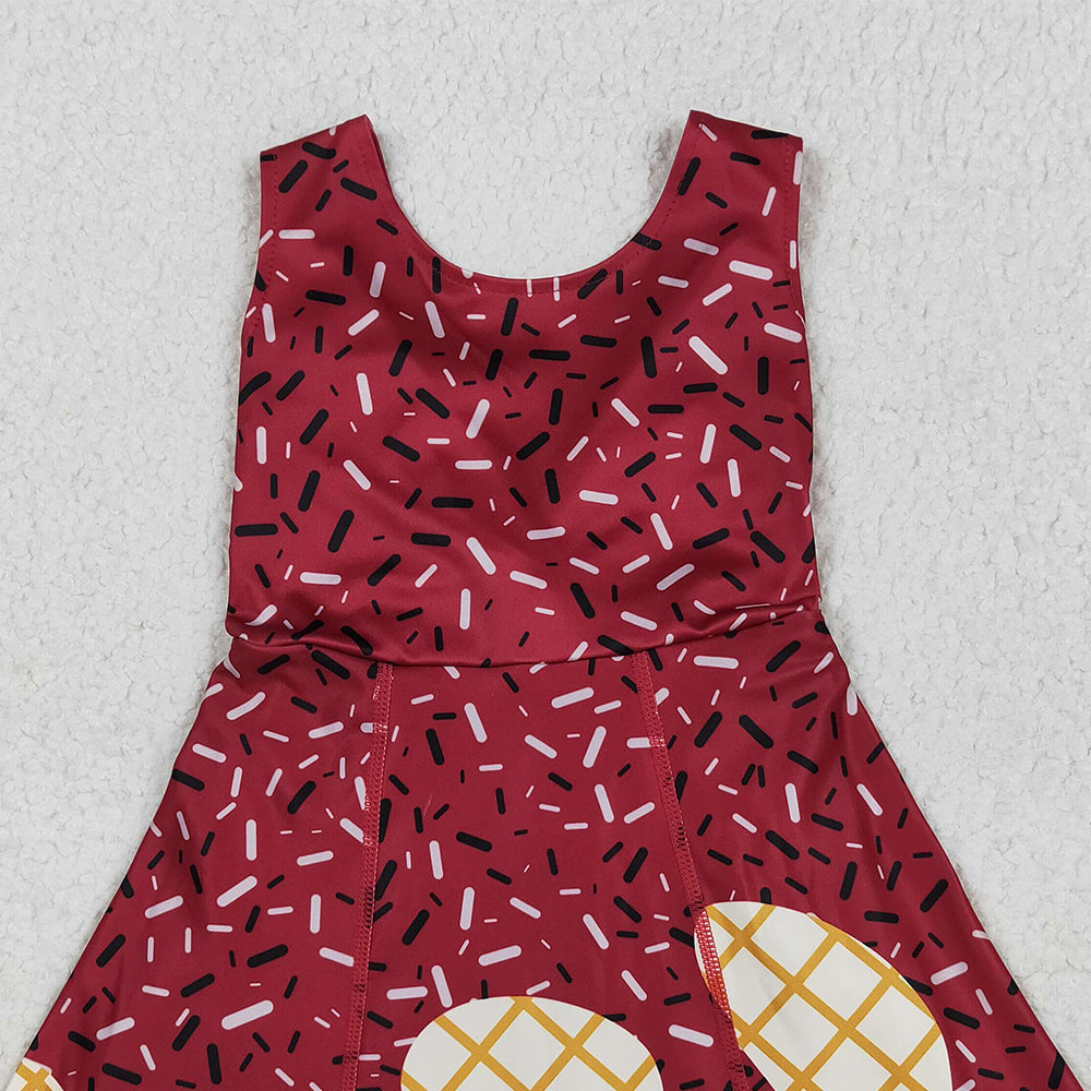 RTS NO MOQ (In stock)GSD2749 Baby Girls Summer Yoga Dress Baby Girls Dark Red Drip Sleeveless Shorts Team Yoga Active Knee Length Dresses