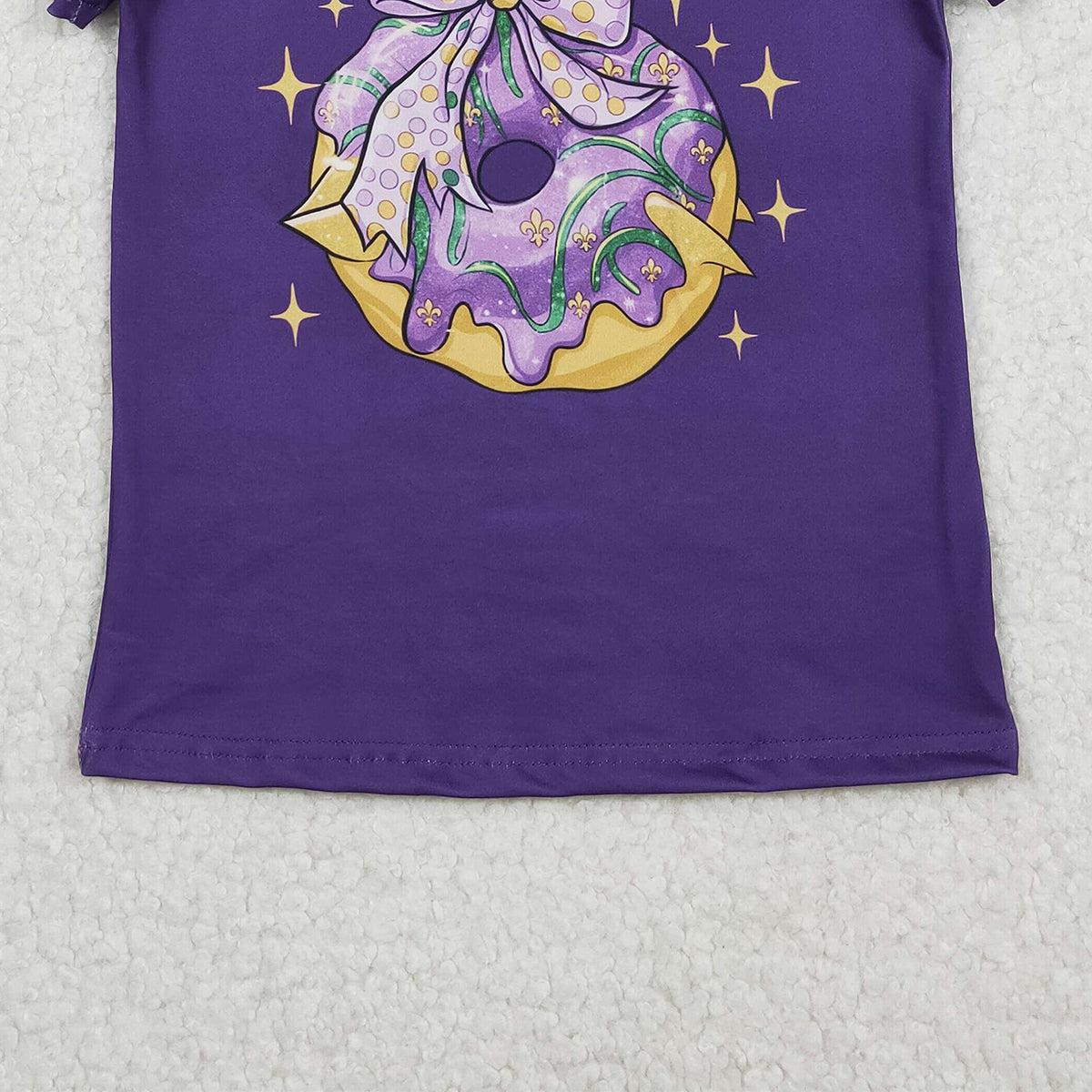 10.23 RTS NO MOQ (In stock)GT1252 Baby Girls Summer Tops Baby Girls Purple Short Sleeve Bow Donuts Mardigras Tee Shirts Top