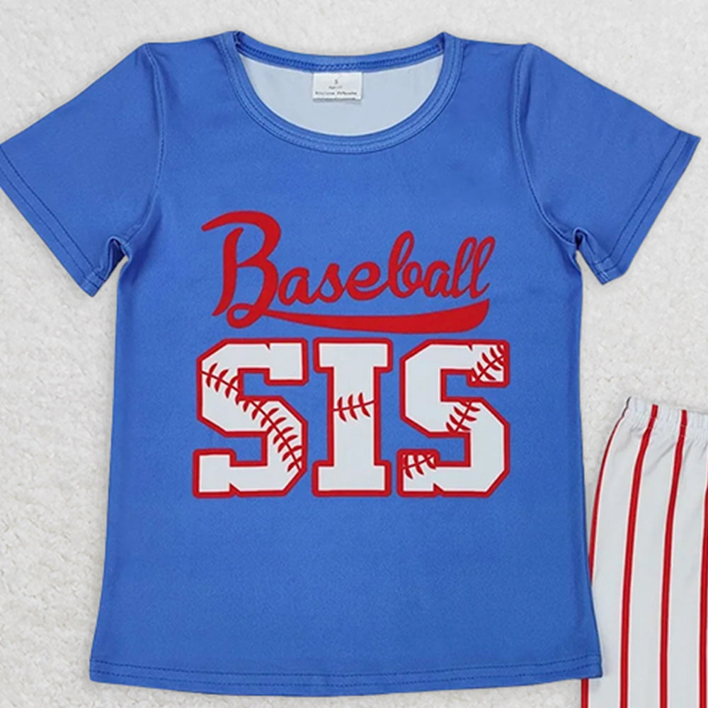 GSPO1994RTS NO MOQ Baby Girls Spring Outfits Baby Girls Baseball Sister Top Bell Bottom Pants Clothes Sets