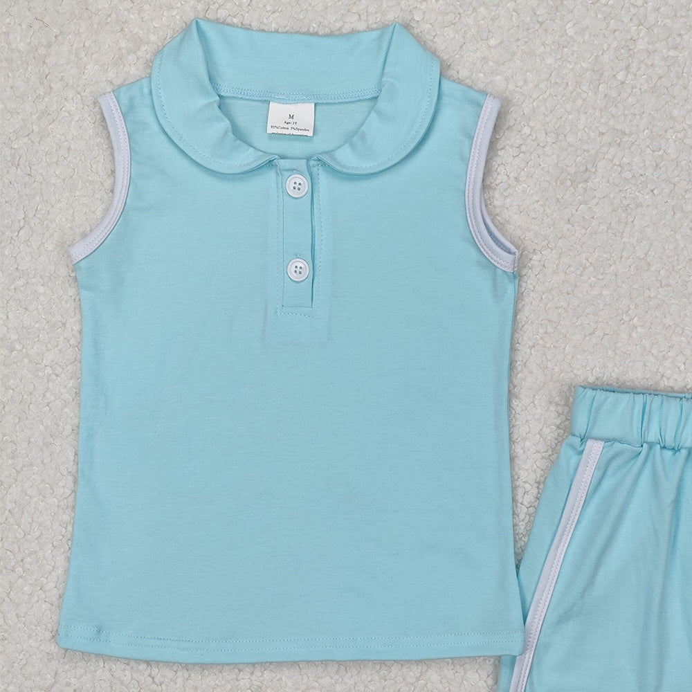 GSD1973Kids Girls Mint Sleeveless Polo Shirt Skirt Set Cotton Lightweight Breathable Clothing Outfit for Spring/Summer