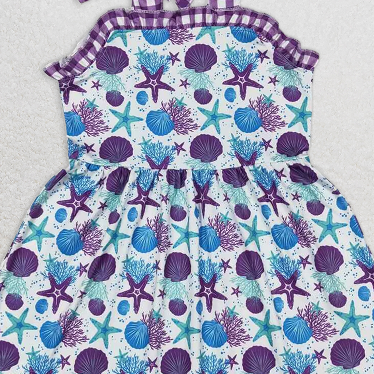 GSD0913 RTS NO MOQ Baby Girls Summer Dress Baby Girls Straps Purple Starfish Sister Sibling Designs Clothes Sets