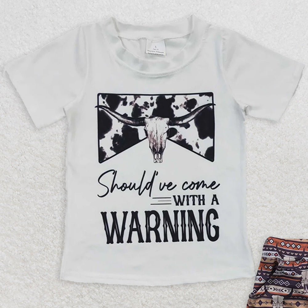 BSSO0210 RTS NO MOQ Baby Boys Summer Boys Outfits Baby Boys Western Cow Skull Short Sleeve Tee Shirts Shorts Sets