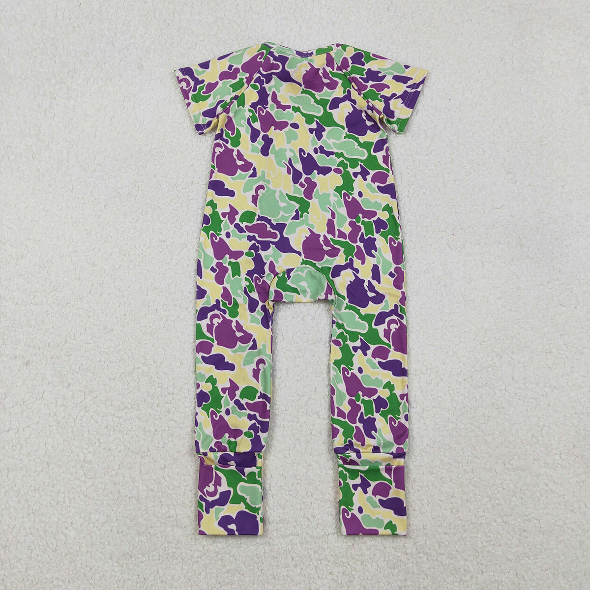 10.22 RTS NO MOQ (In stock)SR3211 Baby Boys Winter Rompers Baby Boys Mardigras Camo Short Sleeve Zipper Footie Rompers