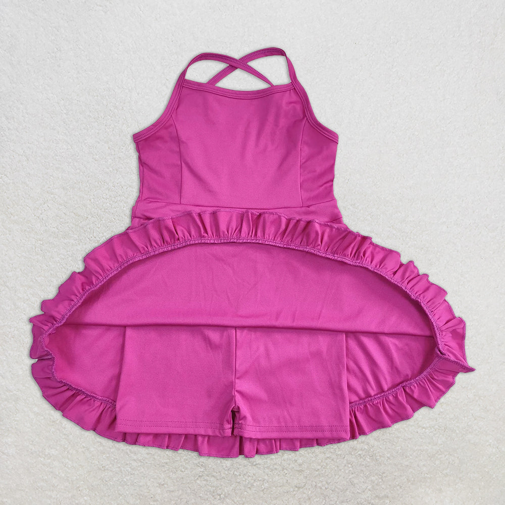 4.07 S0441 RTS NO MOQ Baby Girls Summer Swimsuits Dark pink straps ruffle baby girls summer active wear