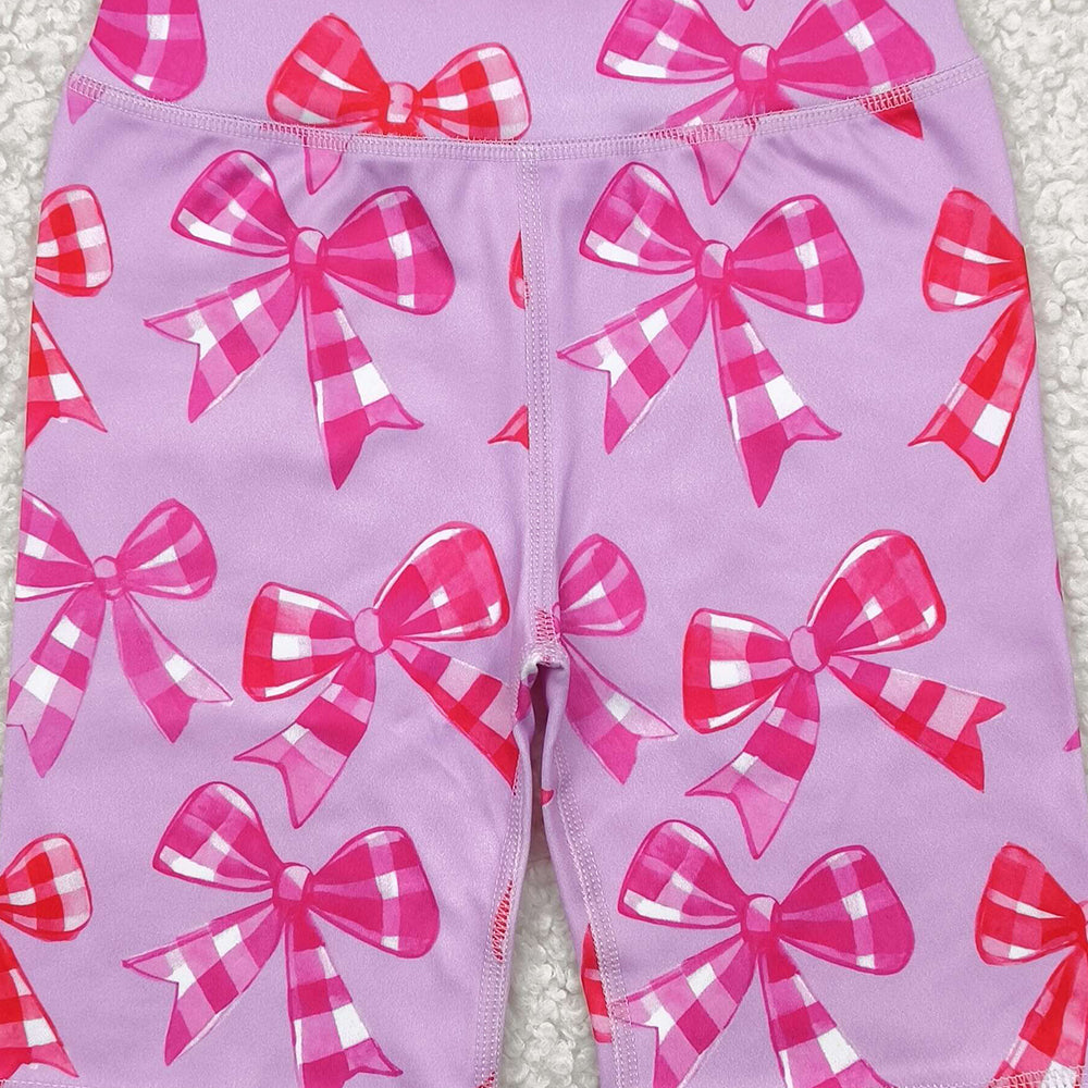4.15 SS0540 RTS NO MOQ Baby Girls Yoga Shorts High waist pink plaid bow girls summer shorts