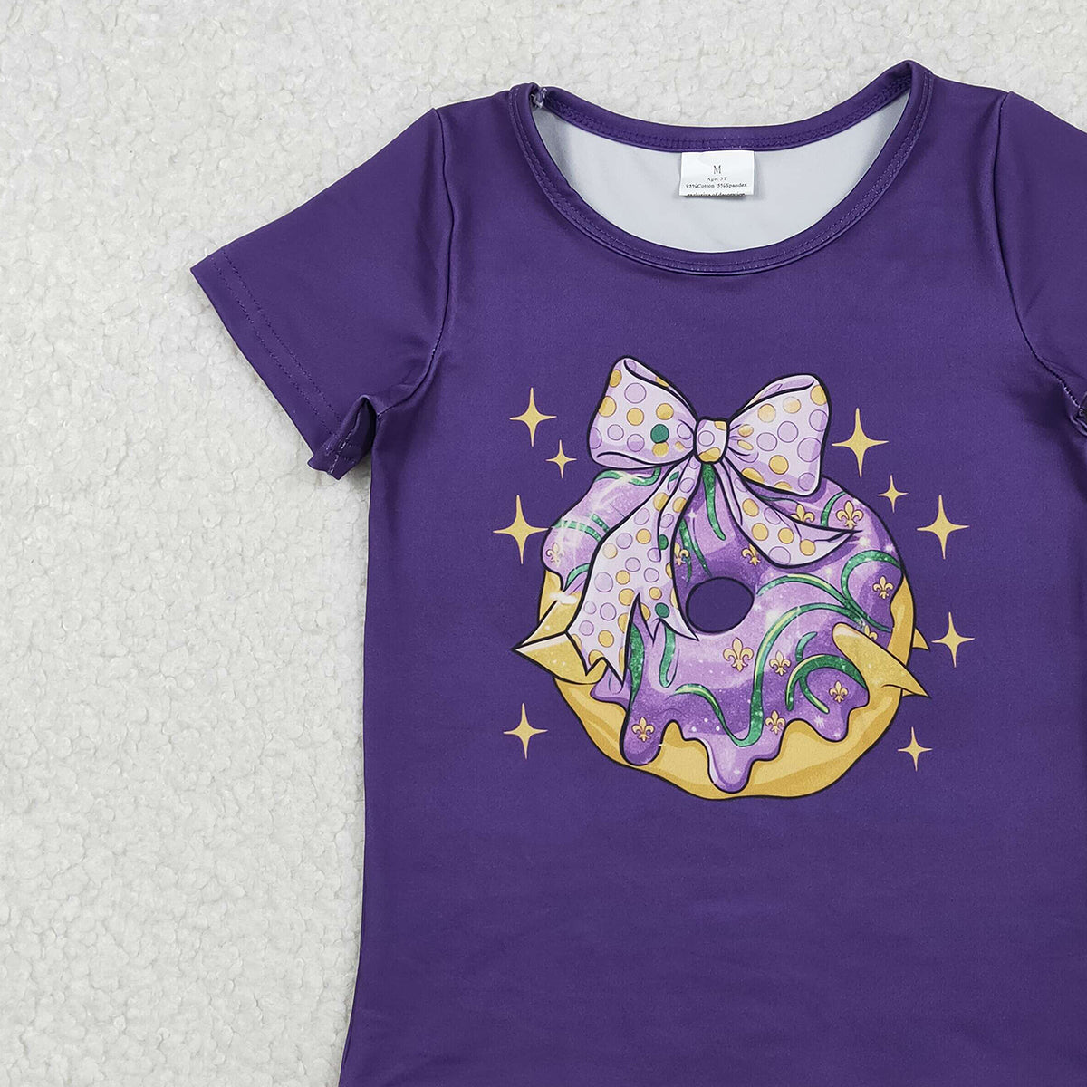 10.23 RTS NO MOQ (In stock)GT1252 Baby Girls Summer Tops Baby Girls Purple Short Sleeve Bow Donuts Mardigras Tee Shirts Top