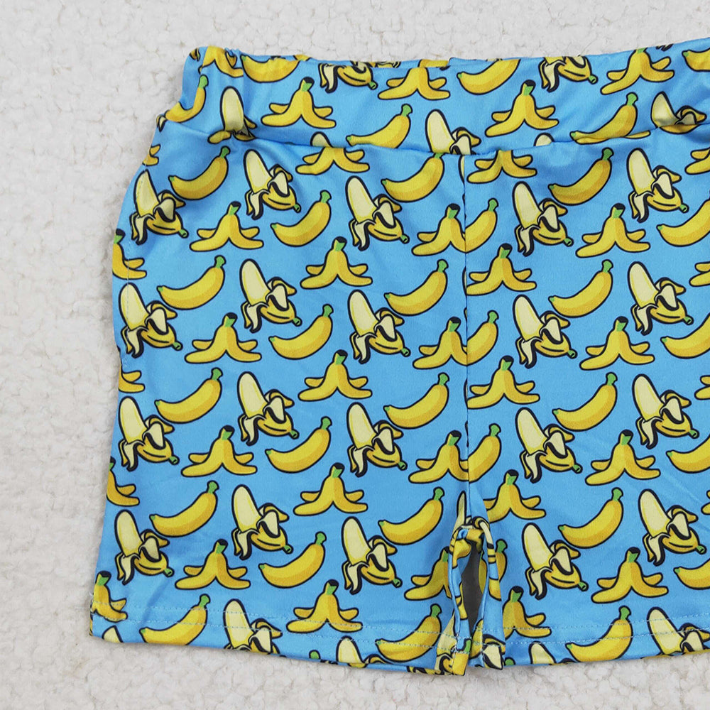 RTS NO MOQ (In stock)SS0634 Baby Girls Pants Baby Girls Blue Bananas Plaid Summer Shorts Bottom