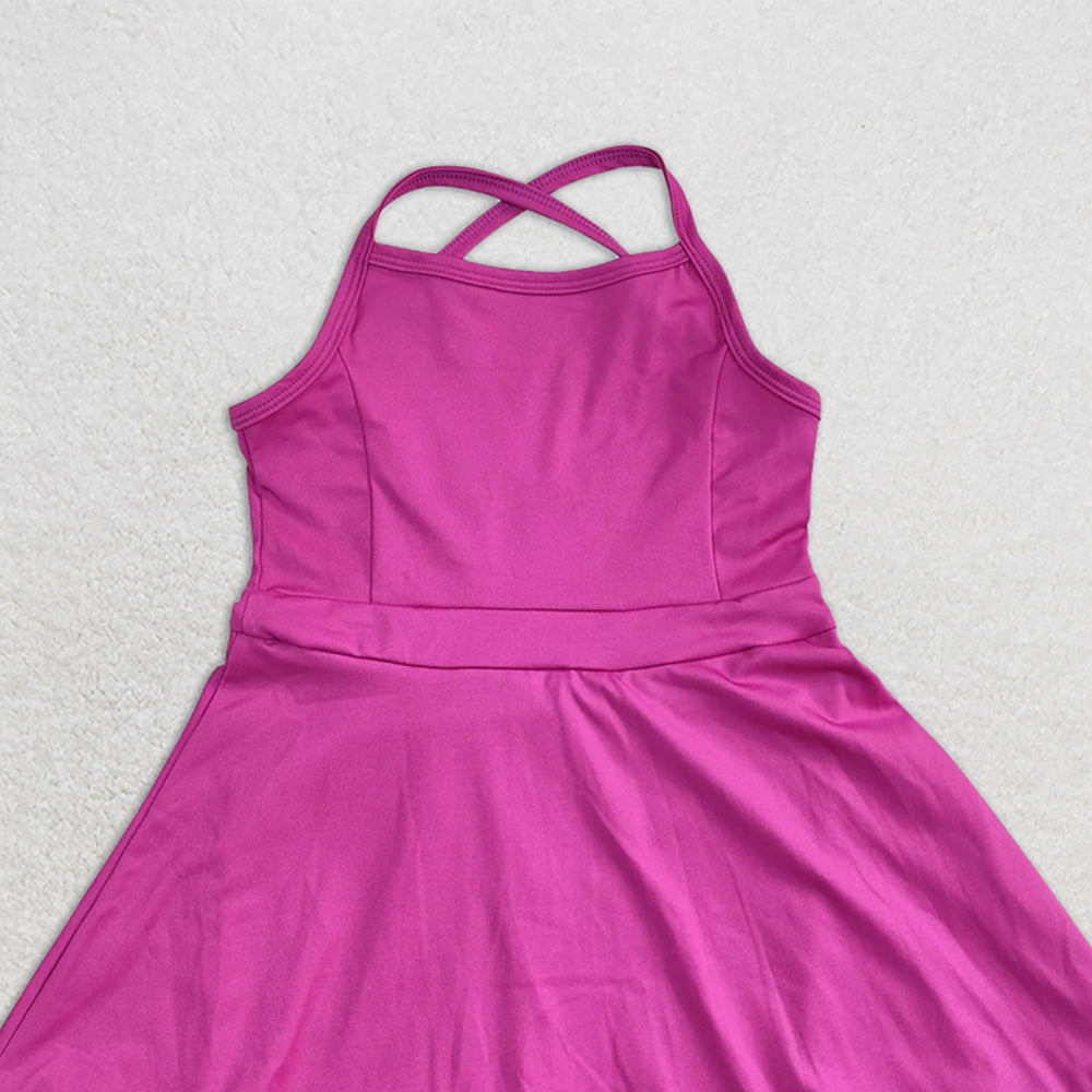 4.07 S0441 RTS NO MOQ Baby Girls Summer Swimsuits Dark pink straps ruffle baby girls summer active wear