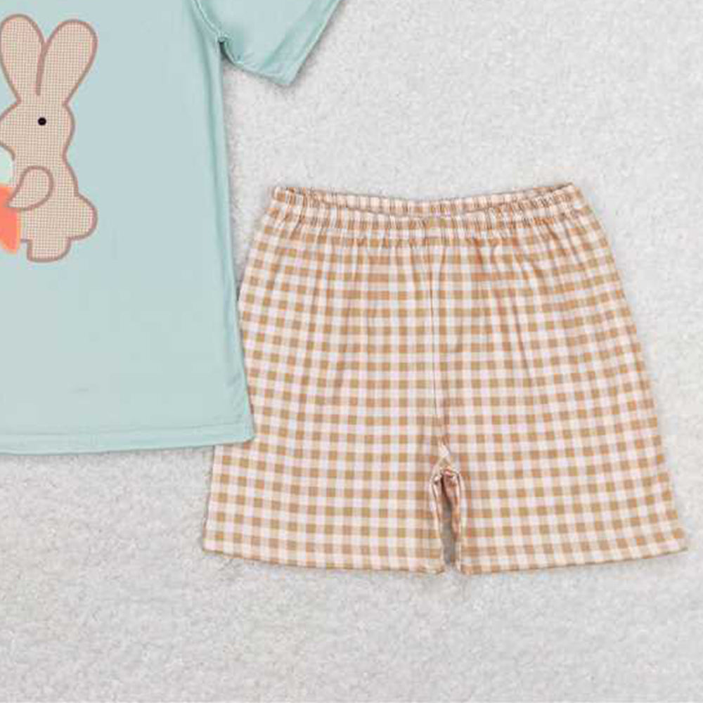 BSSO0407 RTS NO MOQ Carrot bunny top plaid shorts boys easter outfits
