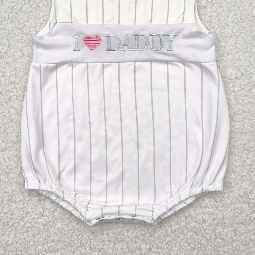 7.18 SR2947 RTS NO MOQ Baby Boys Summer Rompers Embroidery Baby Infant Boys Sleeveless I LOVE DADDY Stripe Rompers