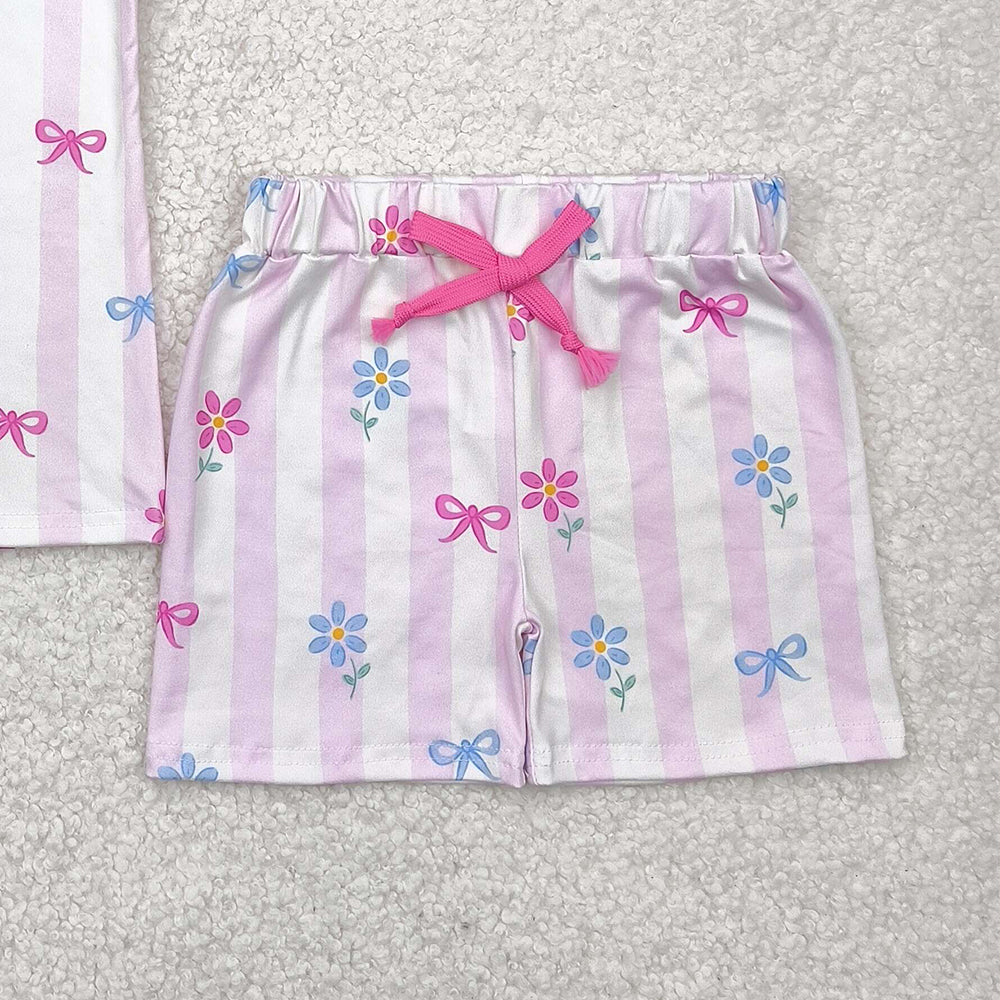 7.19 GSSO2476 RTS NO MOQ Baby Girls Summer Outfits baby girl clothes floral bow sleeveless shorts set