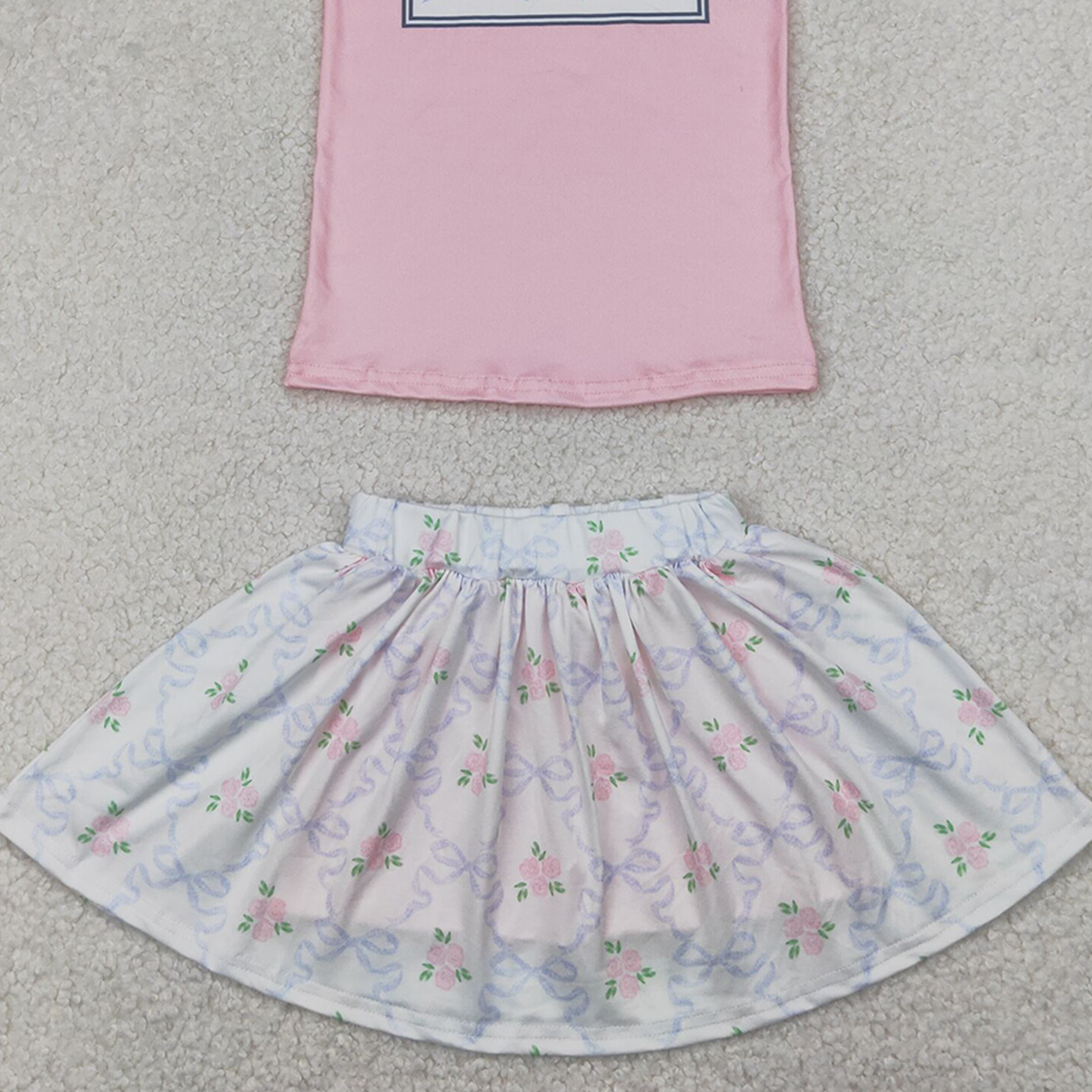 4.09 GSD2298 RTS NO MOQ Baby Girls Skirt Sets Baby Girls Summer Outfits Flutter sleeves floral bow top skirt kids girls clothes