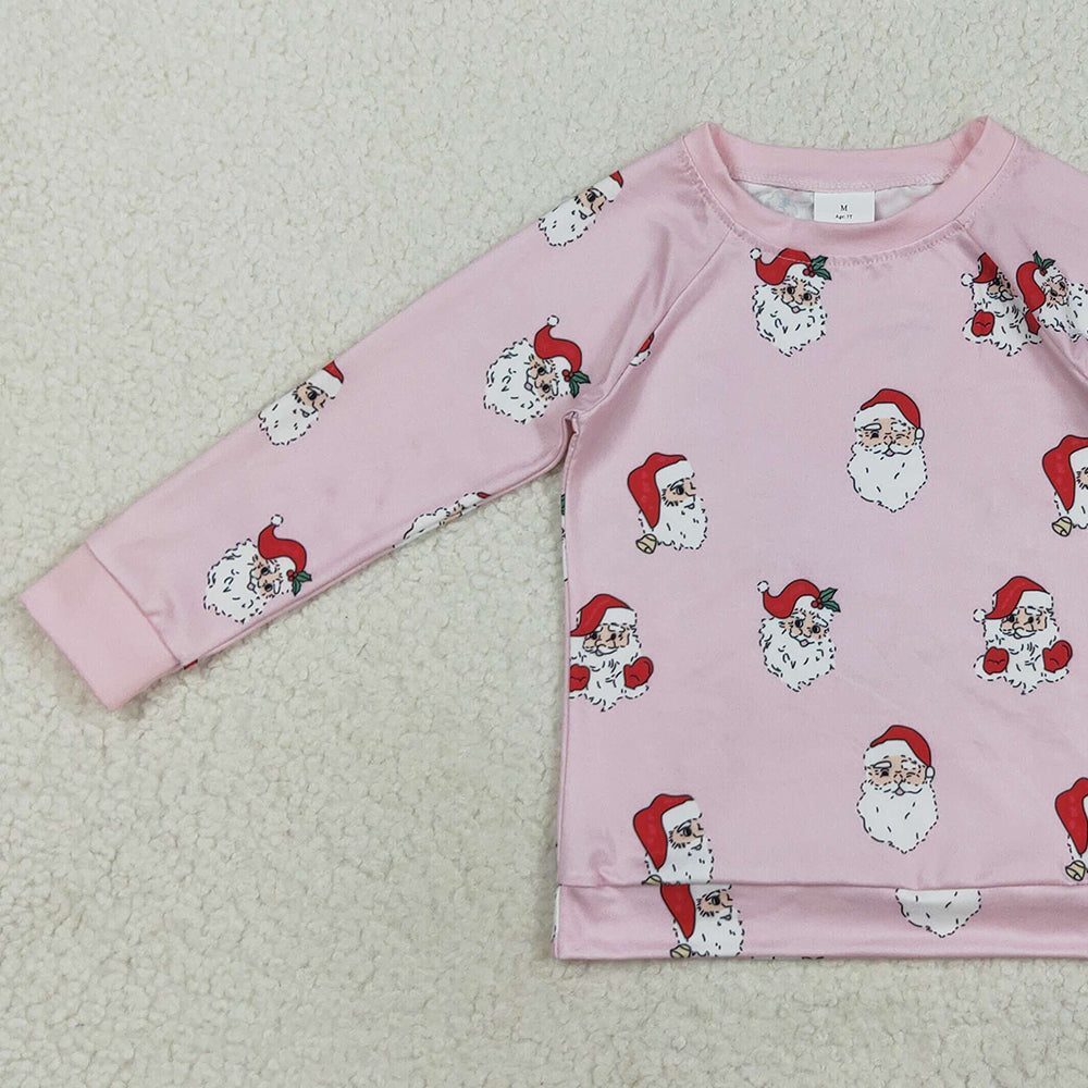 8.23 RTS NO MOQ (In stock)GT1111 Baby Girls Long Sleeve Tops Baby Girls Pink Santa Snowflake Christmas Tee Shirts Top