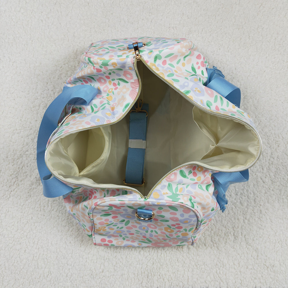 BA0292RTS NO MOQ Baby Bags Light Blue Floral Women Duffel Bag Ruffle Band Trendy Casual Large Capacity Shoulder Bag for Traveling