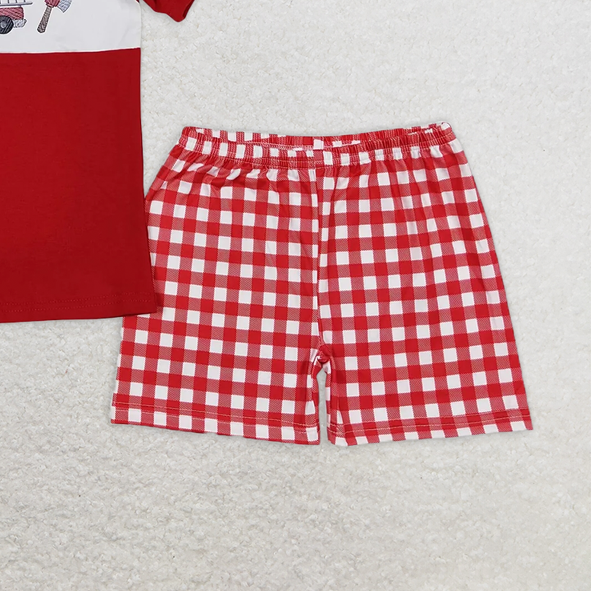 BSSO0666 RTS NO MOQ Baby Boys Summer Boys Outfits Baby Boys Fire Truck Red Shirt Shorts Outfits Clothes Sets