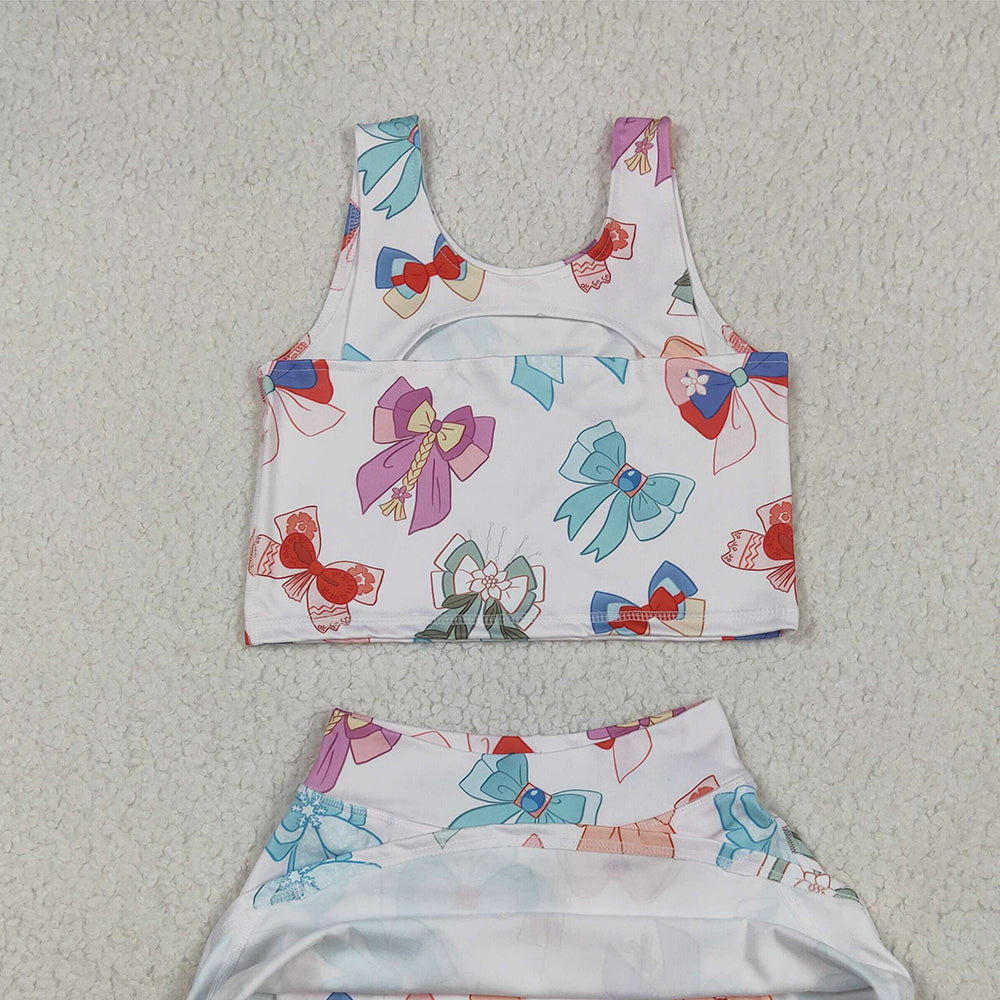 8.25 GSD2046 RTS NO MOQ Baby Girls Summer Yoga Outfits baby girl clothes yoga bow sleeveless skirts dress