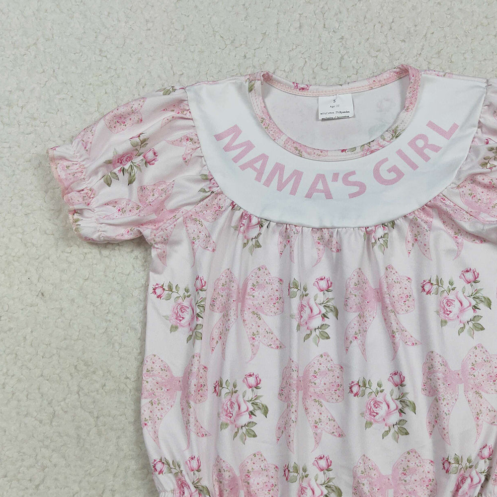 RTS NO MOQ (In stock)SR3087 Baby Girls Summer Rompers Baby Girls Pink Bows Flowers Mama's Girl Ruffle Rompers