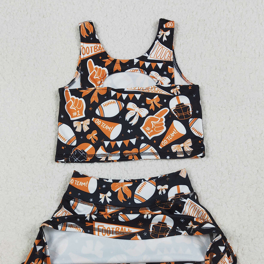 USA Shop (in stock) GSD2687 Baby Girls Yoga Outfits Baby Girls Team Orange Football Bows Vest Top Short Skirts Yoga Sets