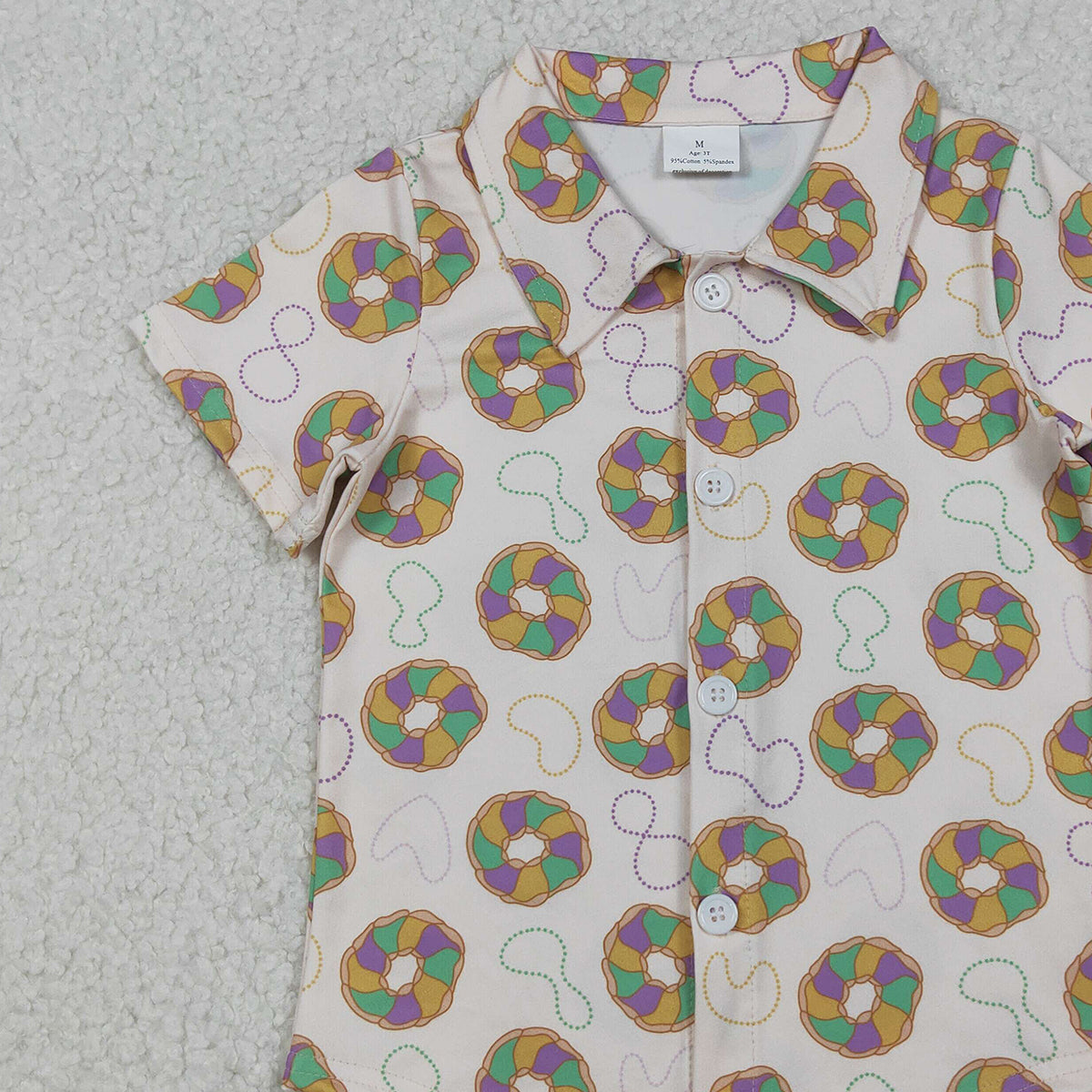 10.13 RTS NO MOQ (In stock)BT1372 Baby Boys Short Sleeve Donuts Button Mardigras Tee Shirts Top