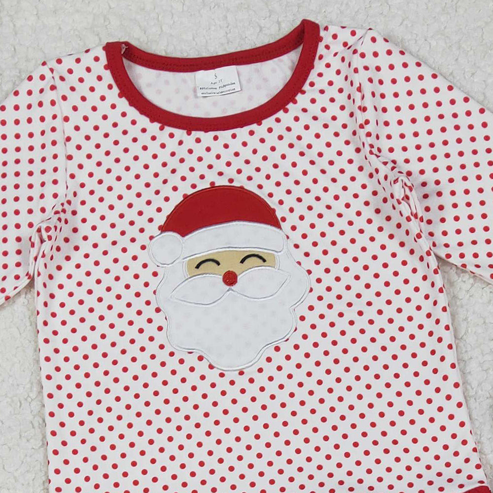 10.10 RTS NO MOQ (In stock)GLP2708 Embroidery Santa Baby Girls Polka Dots Ruffle Top Pockets Leggings Christmas Clothes Set