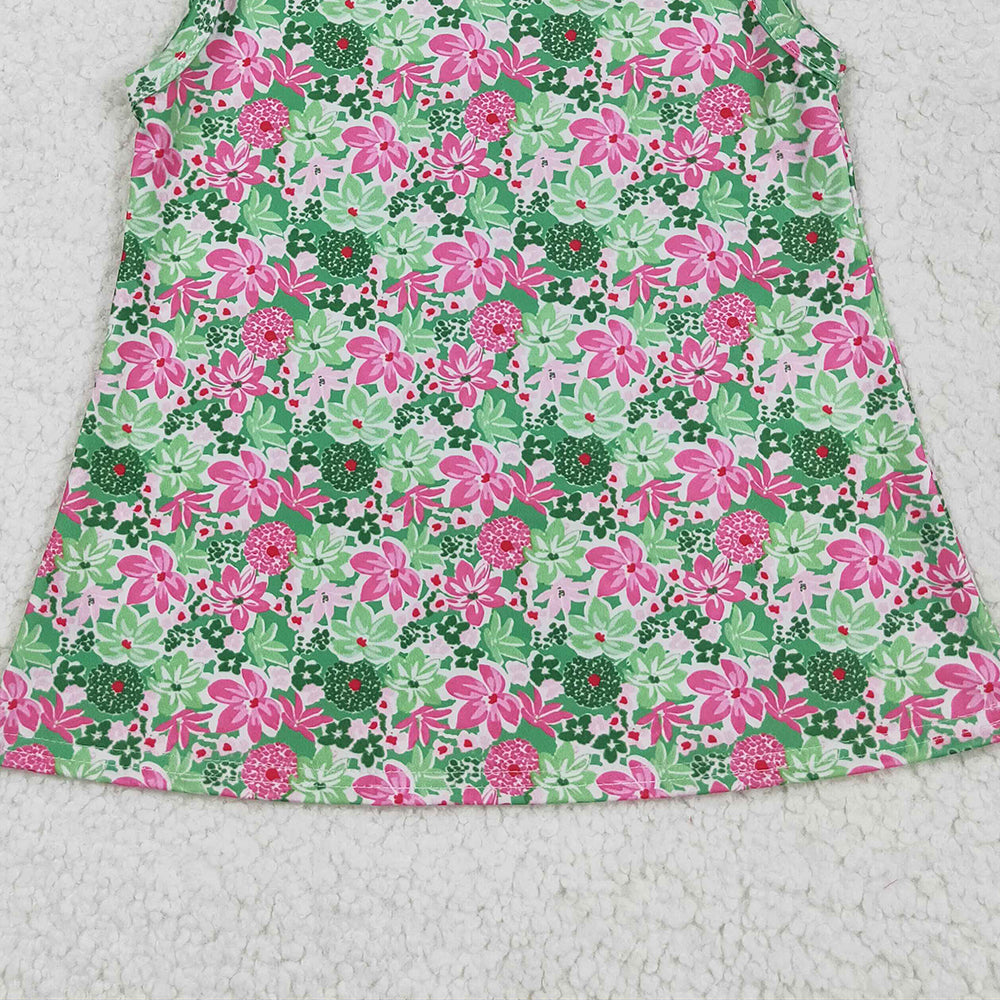 GT1015RTS NO MOQ Baby Girls Summer Yoga Tops Baby Girls Sleeveless Green Pink Floral Yoga Shirts Top