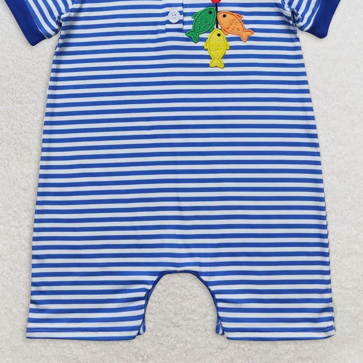 SR1045 RTS NO MOQ Baby Boys Summer Rompers Baby Boys Fishing Blue Stripes Sibling Brother Summer Clothes Sets