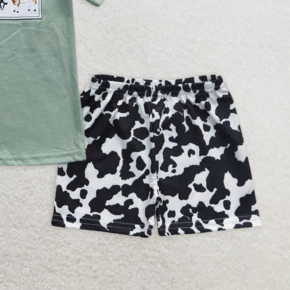 BSSO0264 RTS NO MOQ Baby Boys Summer Boys Outfits Baby Boys Cow Western Summer Shorts Sets