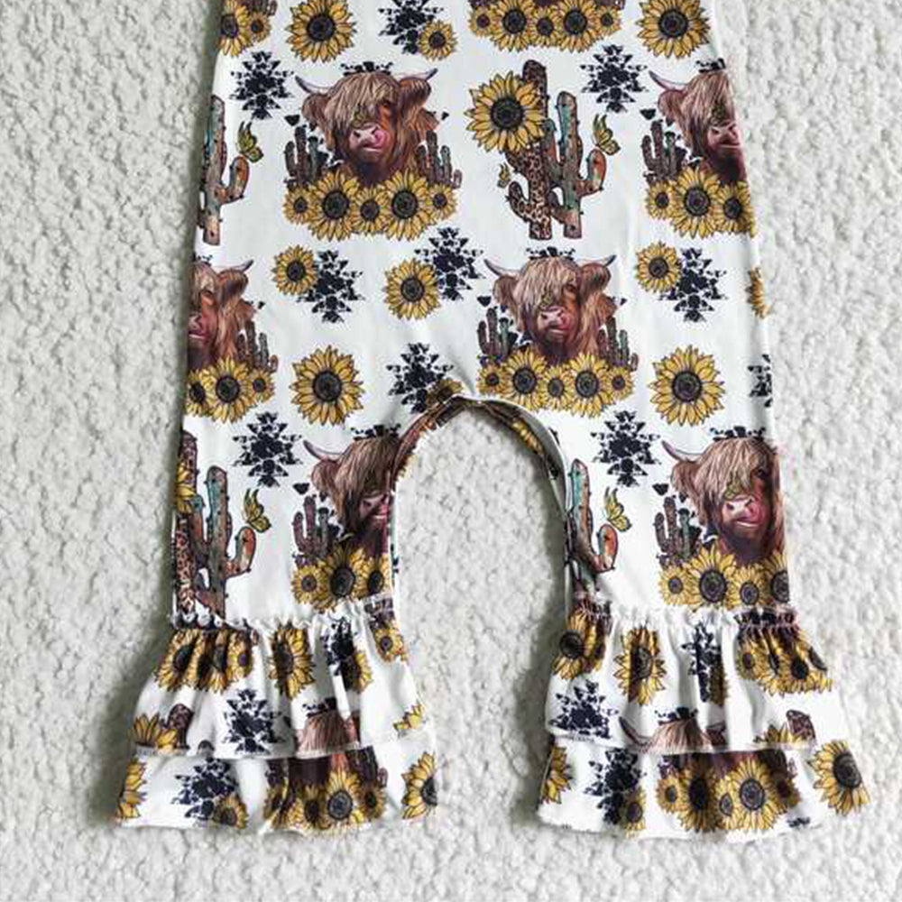 4.17 SR0048 RTS NO MOQ Highland cow sunflower baby kids romper
