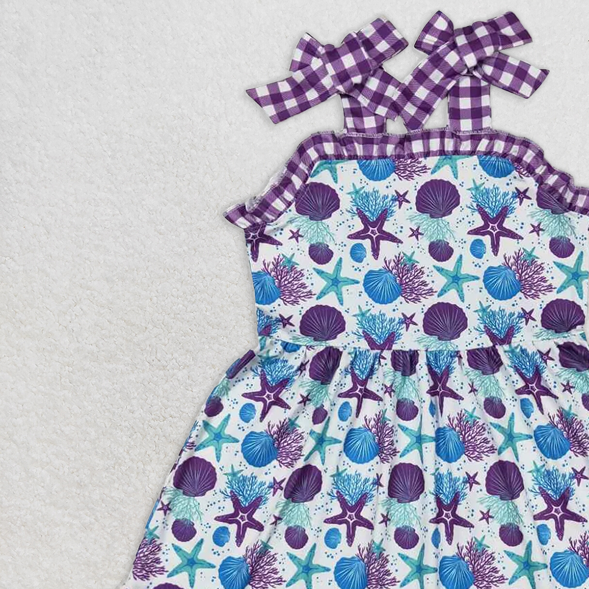 GSD0913 RTS NO MOQ Baby Girls Summer Dress Baby Girls Straps Purple Starfish Sister Sibling Designs Clothes Sets