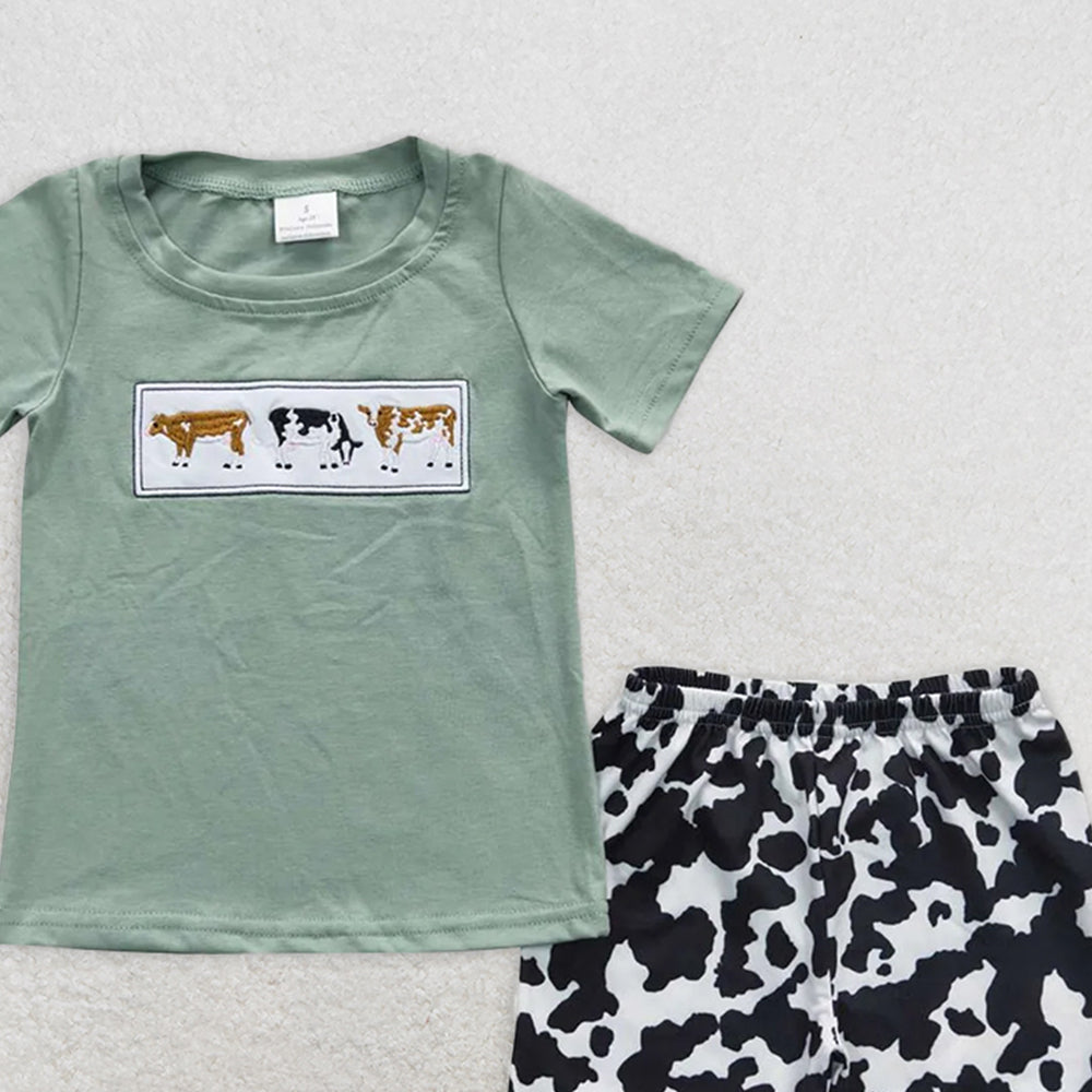 BSSO0264 RTS NO MOQ Baby Boys Summer Boys Outfits Baby Boys Cow Western Summer Shorts Sets