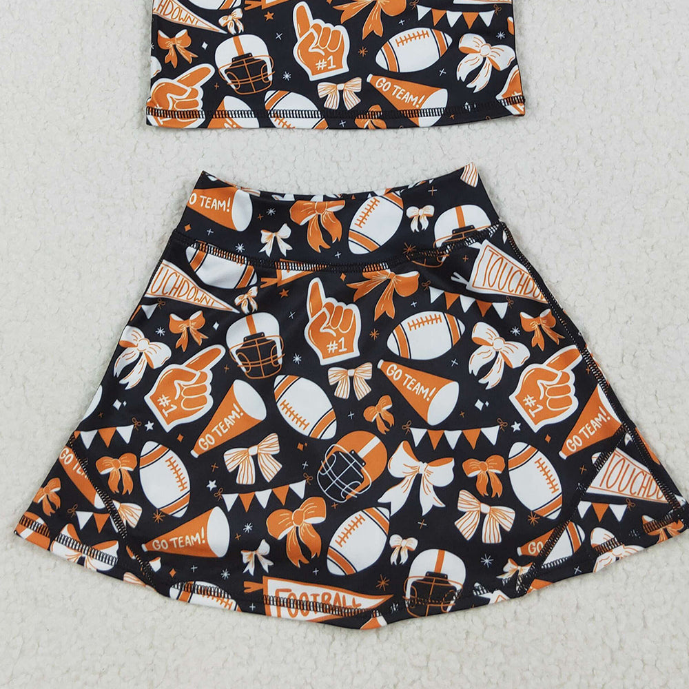 USA Shop (in stock) GSD2687 Baby Girls Yoga Outfits Baby Girls Team Orange Football Bows Vest Top Short Skirts Yoga Sets