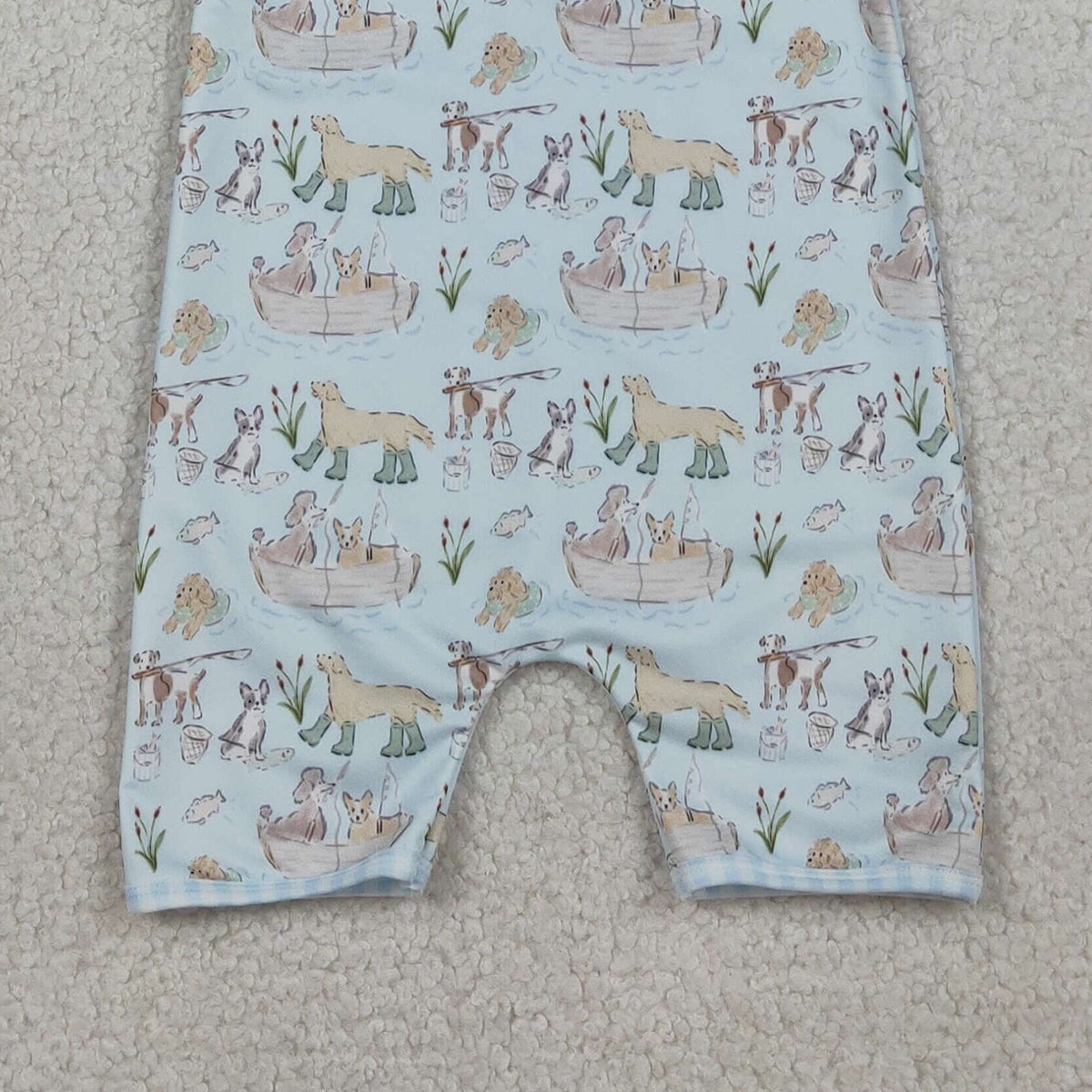 3.26 RTS NO MOQ (In stock)S0701 Children's Fashion Romper Baby Boys Long Sleeve Blue Dogs Fishing Back Zipper Hunting Swimsuits