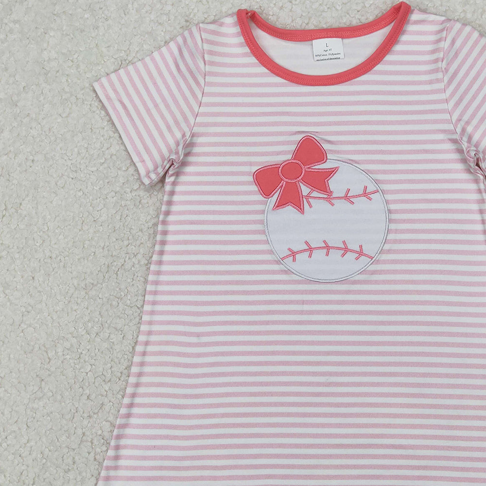 5.28 GSD2221 RTS NO MOQ Baby Girls Summer Dress Pink stripe baseball bow baby girls summer dresses