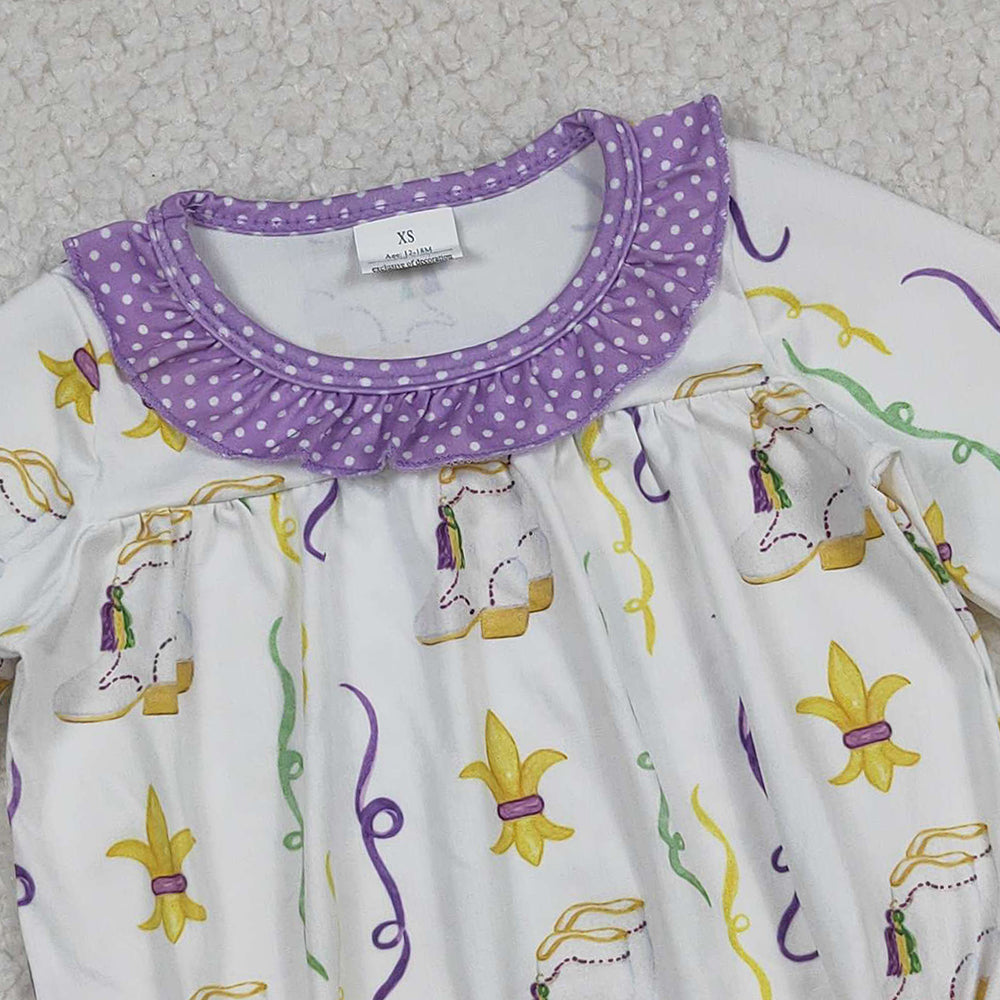 9.29 RTS NO MOQ (In stock)LR2042 Baby Girls Winter Rompers Baby Infant Girls Mardigras Anchors Boots Stripe Ruffle Rompers