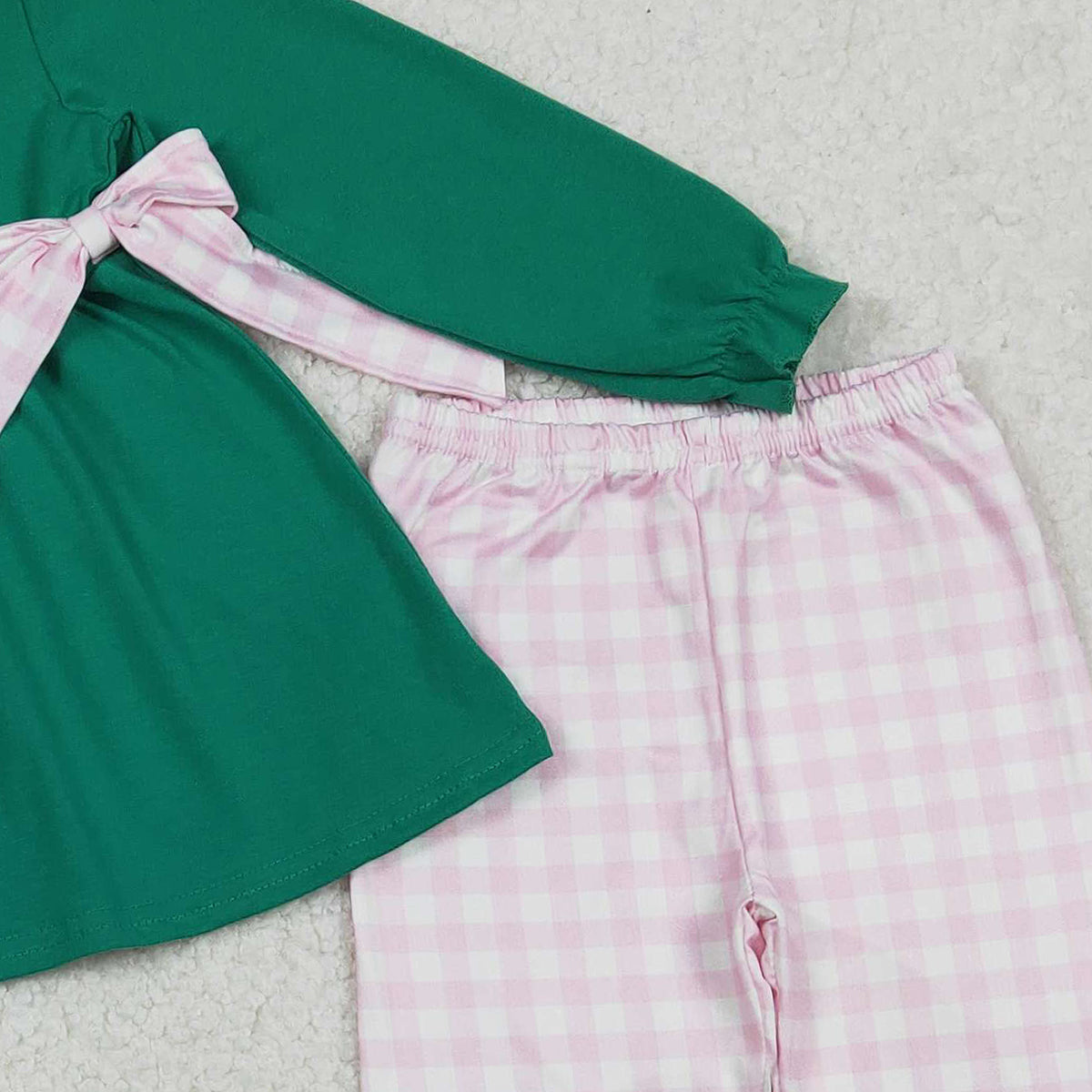 12.15 RTS NO MOQ (In stock)GLP3066 Embroidery Clovers Bows Baby Girls Tunic Checked Leggings St Patrick Clothes Sets