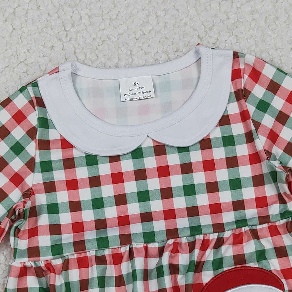 10.11 RTS NO MOQ (In stock)LR2357 Baby Girls Winter Rompers Embroidery Santa Baby Girls Red Green Checked Ruffle Collar Rompers