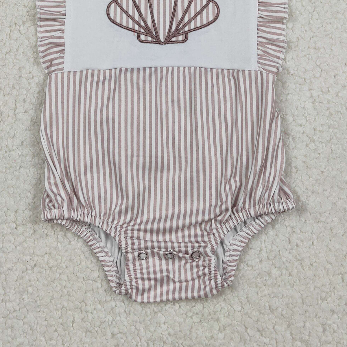 12.24 RTS NO MOQ (In stock)SR3396 Embroidery Stripe Shells Baby Girls Flutter Sleeve Ruffle Rompers