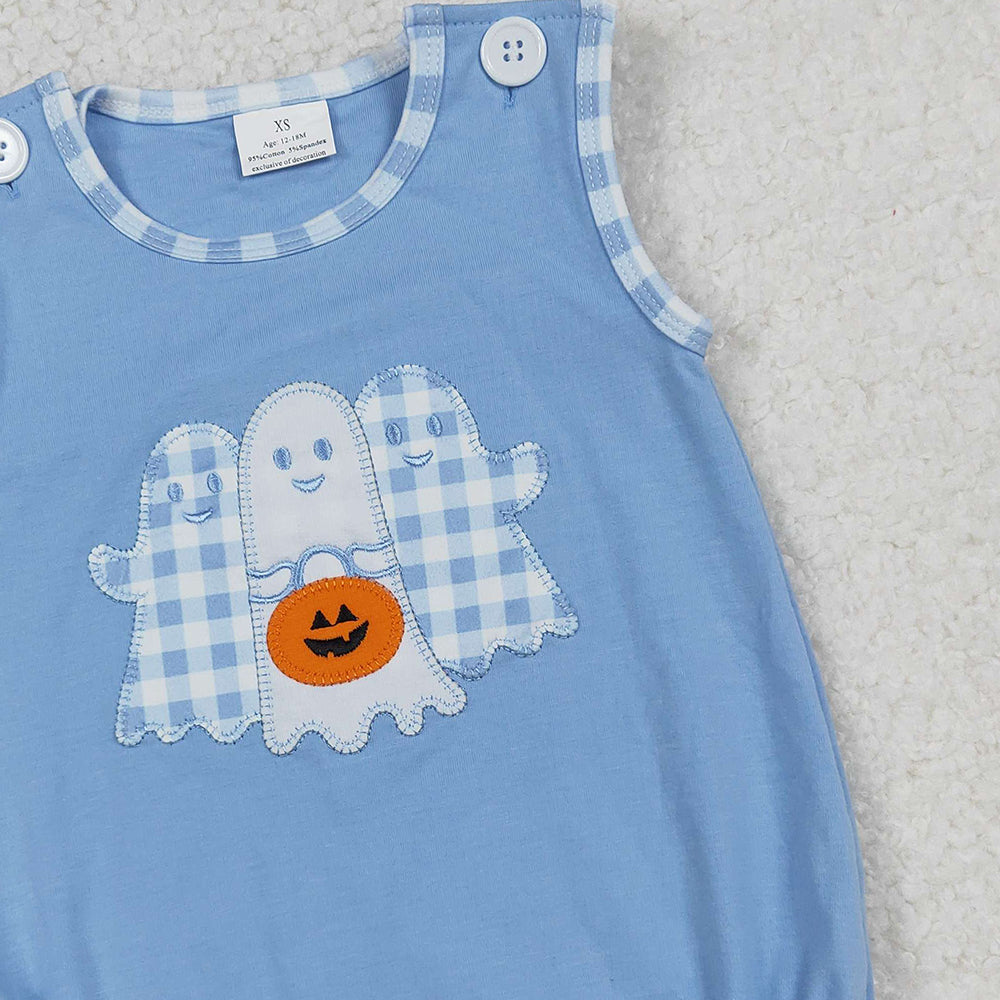 RTS NO MOQ (In stock)SR3197 Baby Boys Summer Rompers Blue Ghost Pumpkins Halloween Rompers