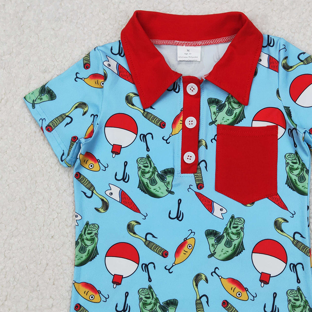 4.30 BT1172 RTS NO MOQ Red pocket short sleeves fishing kids boys polo shirt