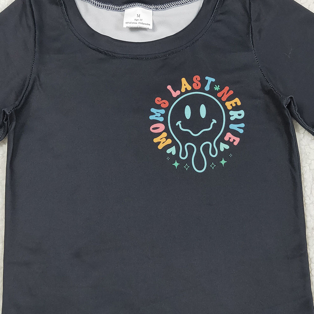 RTS NO MOQ (In stock)GT1026 Baby Girls Summer Tops Baby Boys Black Smiles On My Moms Last Nerve Tee Shirts Top