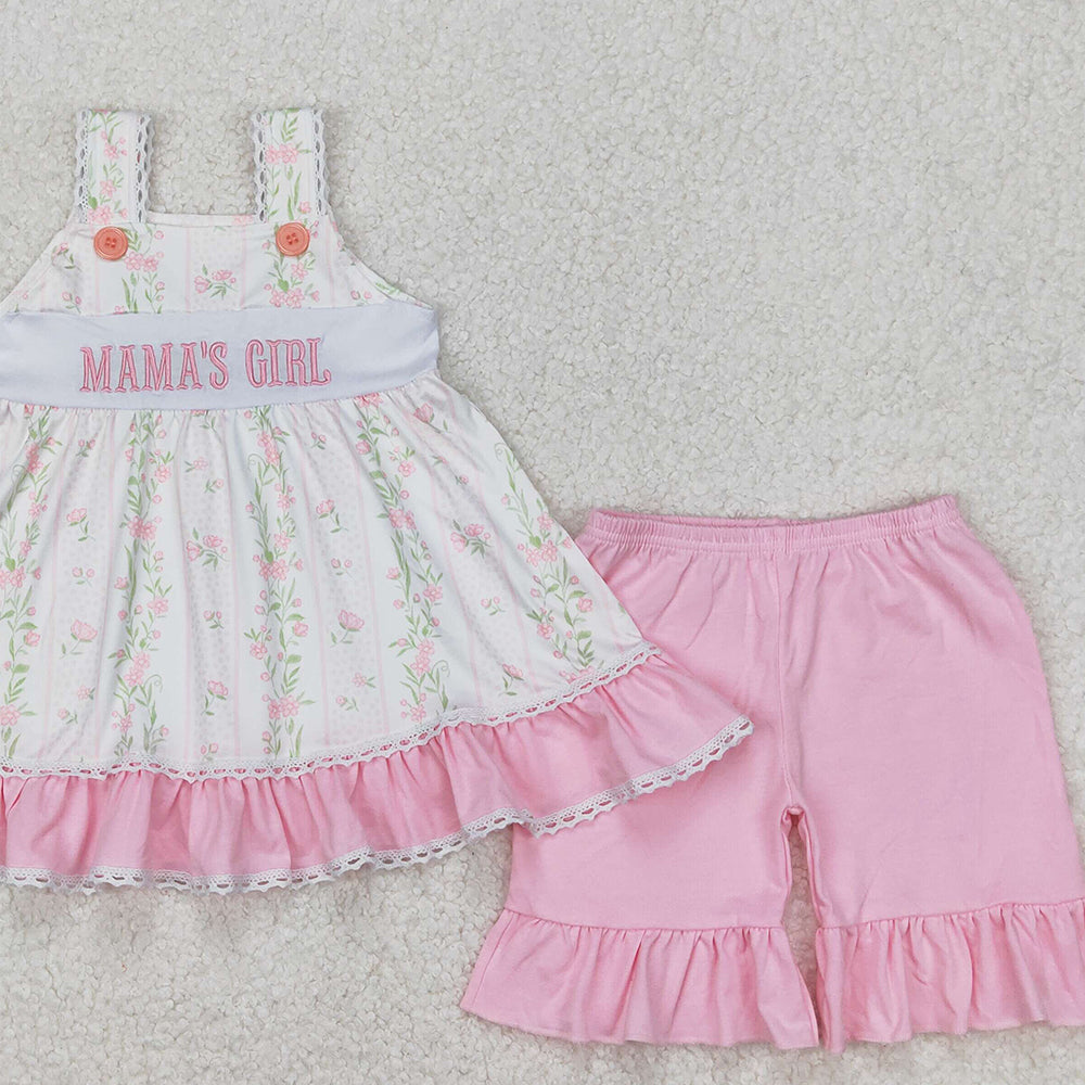 5.16 GSSO2153 RTS NO MOQ Straps mama's girl floral tunic shorts kids outfits