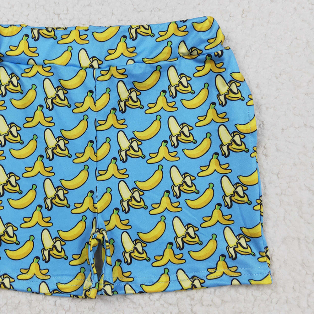 RTS NO MOQ (In stock)SS0634 Baby Girls Pants Baby Girls Blue Bananas Plaid Summer Shorts Bottom