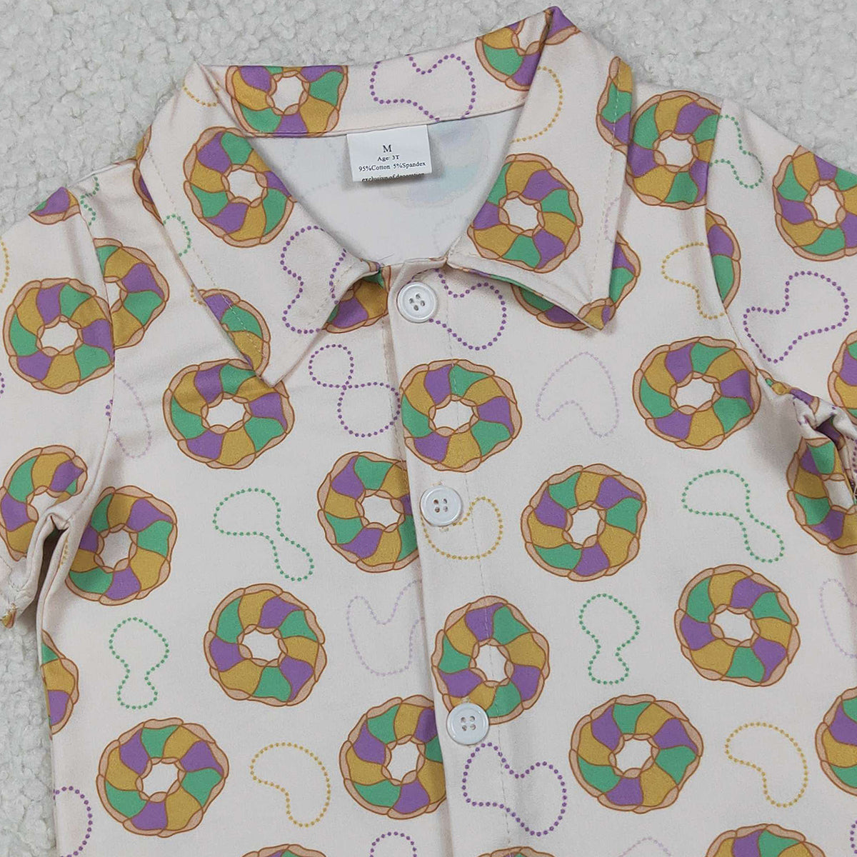10.13 RTS NO MOQ (In stock)BT1372 Baby Boys Short Sleeve Donuts Button Mardigras Tee Shirts Top