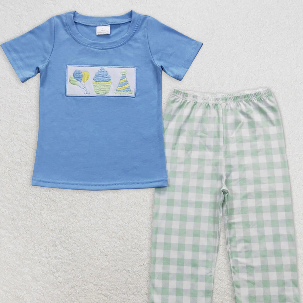 BSPO0190RTS NO MOQ Baby Boys Spring Outfits Baby Girls Boys Birthday Party Embroidery Top Pants Outfits Clothes Sets